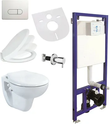 Produktbild von Wand Hänge WC Taharet Vorwandelement Betätigungsplatte Softclose Deckel Set
