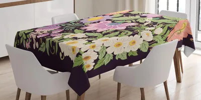 Obrázek produktu pro ABAKUHAUS Vintage ubrus, rozkvetlé květiny v nostalgickém stylu na tmavém pozadí, 140 x 170 cm, tmavě hnědý, vícebarevný