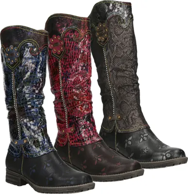 Produktbild von Laura Vita Damen Stiefel Leder Reptil Animal Bienen Muster Gacmayo 15B, Größe:39 EU, Farbe:Grau