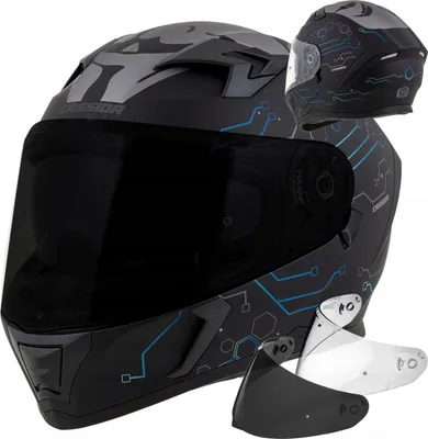Produktbild von Cassida Integralhelm 3.0 HACK mattes Schwarz/blau/silber reflektierend L (59 - 60cm) + Black Visier