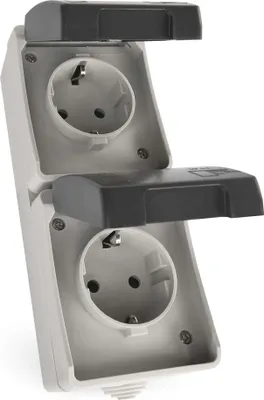 Wandsteckdose doppelt, grau-schwarz, IP44