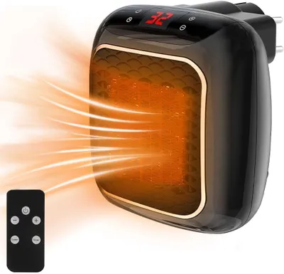Zdjęcie produktu dla Mini wentylator grzewczy, gniazdko z pilotem, 1200 W, ogrzewanie za pomocą wtyczki, energooszczędny, z termostatem, gniazdka elektryczne