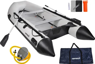 Produktbild von NEMAXX® Professional Schlauchboot [INKL. 2 PADDEL, TASCHE + LUFTPUMPE] – Aufblasbares Paddelboot – Angel Boot–Schlauchboot 5 Personen (Länge: 330cm)