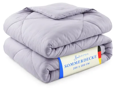 Obrázok produktu pre Letná prikrývka 200 x 200 cm, farba lila, ľahká prešívaná prikrývka, mikrovlákno, priedušná, použiteľná bez obliečky, teplotná trieda 2, ideálna aj na cestovanie a kempovanie