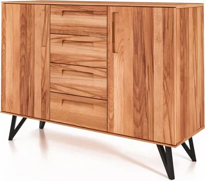 Produktbild von Kommode Rolo aus Kernbuche massiv 136x45x100 m. 2 Türen 4 Schubladen Metallbeine