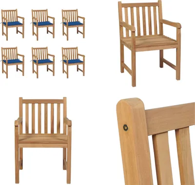 Produktbild von vidaXL Gartenstühle 6 Stk. mit Königsblauen Kissen Massivholz Teak - Gartenstuhl - Gartenstühle - Gartensessel - Holzstuhl