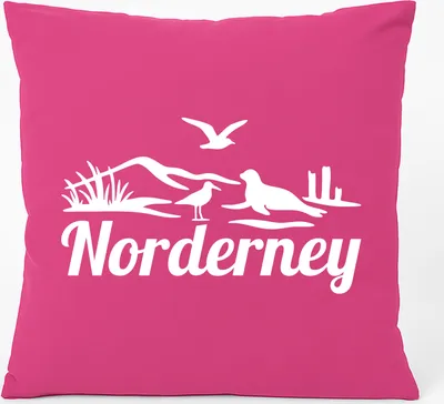 Produktbild von Huuraa Kissen Norderney Strandmotiv 40x40cm mit Füllung Fuchsia Baumwolle Dekokissen Geschenkidee