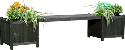 Produktbild von Mucola Gartenbank mit Blumenkästen Holzbank Holz Garten Bank Sitzbank Pflanzgefäßen - Schwarz