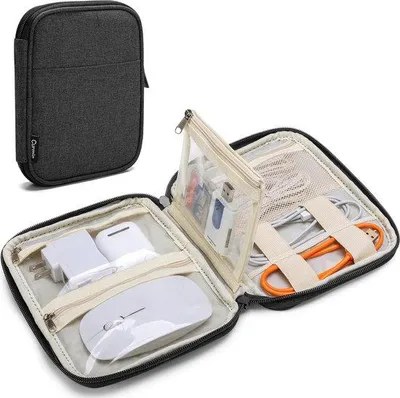Image de Pochette pour accessoires électroniques, pochette pour chargeur, câbles, clé USB, noir