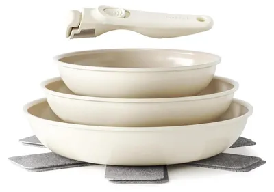Immagine prodotto di Set di pentole in Vetroceramica antiaderente, 6 pezzi, beige, per induzione, con manico removibile, dimensioni 20/24/28 cm