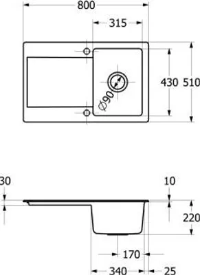 Produktbild von Villeroy & Boch 333400AM Einbauspüle Siluet 45 800x510mm