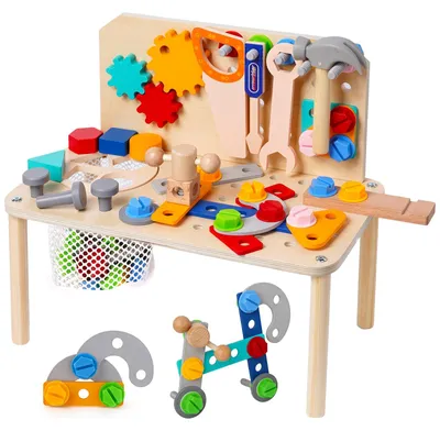 Obrázok produktu pre Detský pracovný stôl 105 dielov, Montessori hračka, hračka náradie, od 2 rokov, drevo