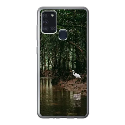Produktbild von MuchoWow® Handyhülle Schutzhülle Hülle für Samsung Galaxy A21s Reiher - Wald - See Silikon Softcase Handy Hülle - Hartschale