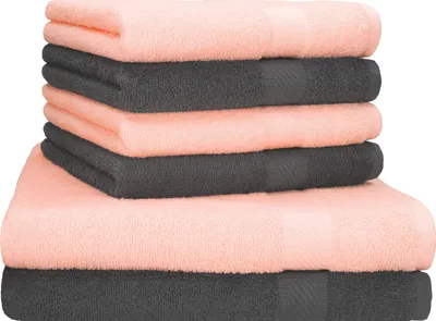 Produktbild von Betz 6-tlg. Set PALERMO - 2 Liegetücher 4 Handtücher 100% Baumwolle  Farbe: anthrazit / apricot