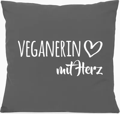 Produktbild von Huuraa Kissen Veganierin mit Herz 40x40cm mit Füllung Steel Grey Baumwolle Dekokissen Geschenkidee