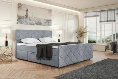 Produktbild von MEBLINI Boxspringbett mit Bettkasten - Gepolstert Doppelbett mit Matratze und Topper - Polsterbett mit Stauraum - Bett mit Kopfteil - Stauraumbett - HENRY - 180x200 - H3B/Grau Samt
