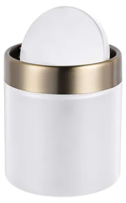 Produktbild von Relaxdays Tischmülleimer, mini, Kosmetikeimer Bad, Küche, & Büro, 1,5 L, Schwingdeckel, Abfalleimer, Metall, weiß/gold