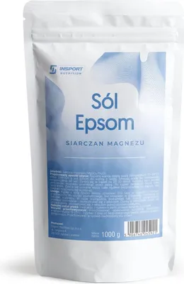 A white resealable pouch of Epsom salt with blue text and graphics.