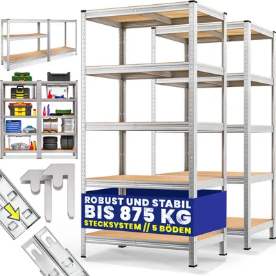 Produktbild von MONZANA® 2x Schwerlastregal XL 180x90x60cm 1750kg 5 MDF-Platten Regal Lagerregal Kellerregal Steckregal Werkstattregal