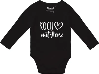 Produktbild von Huuraa Baby Body Koch mit Herz 62 Black  Baumwolle Fairtrade Langarmbody Geschenkidee