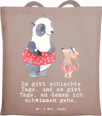 Produktbild von Mr. & Mrs. Panda Tote Bag Otter Schwimmen - Braun Pastell - Geschenk, Shopping Tasche, Schultasche, Schwimmkurs, Laptoptasche, Beutel, Wassersport