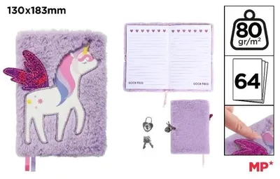 Immagine prodotto di Taccuino in peluche con lucchetto Unicorno