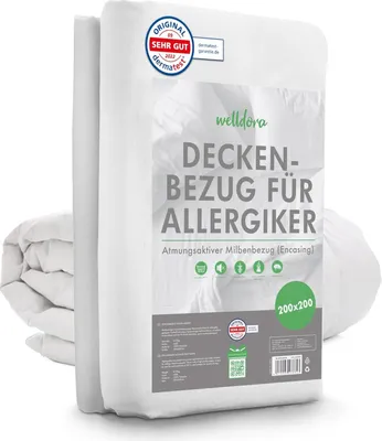 Image de Welldora couette taie d'oreiller 200x200 cm pour allergies fermeture éclair blanc