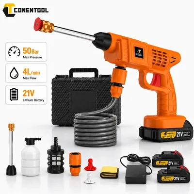 Produktbild von 21V Akku Hochdruckreiniger 50Bar Tragbarer Druckreiniger 600W 4L/min Mit Schaumdüse 5m Schlauch Für Auto Garten Terrasse Reinigung, KI-generiertes Bild