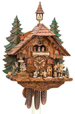 Produktbild von Cuco Clock Kuckucksuhr Schwarzwalduhr "Waldkonzert" 33 x 47 x 63cm Wanduhr aus Holz, 8 - Tage Werk, automatische Nachtabschaltung