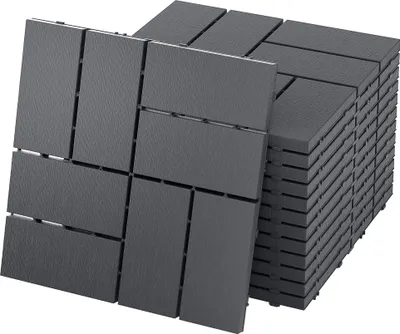 Produktbild von XINZI WPC Terrassendielen 30x30 Klickfliesen 1m² UV-beständiger Balkon Bodenbelag Terrassenfliesen für Terrasse, Balkone, Gärten & Schwimmbäder, Anthrazit, 11 Stück ( Type 2)