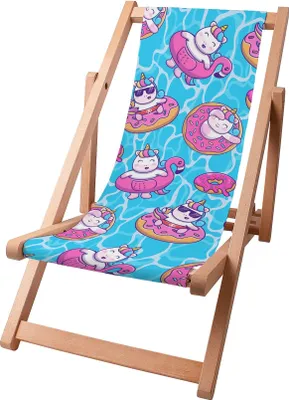 Immagine prodotto di Sdraio per bambini Dreamroots pieghevole in legno fino a 130 kg, sdraio pieghevole con regolazione dell'inclinazione dello schienale a 3 livelli, Unicorno Nuoto