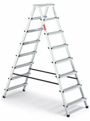 Immagine prodotto di Baulich | Scala domestica in alluminio - 2 x 8 gradini - Carico massimo 120 kg - Altezza 3,26 m - Piedini antiscivolo
