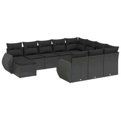 Produktbild von vidaXL 11-tlg. Garten-Sofagarnitur mit Kissen Schwarz Poly Rattan