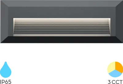 Image de Applique murale LED Braytron noire à éclairage indirect pour l'extérieur, IP65 – 3 W, 3-en-1, température de couleur | Éclairage d'escaliers et de marches