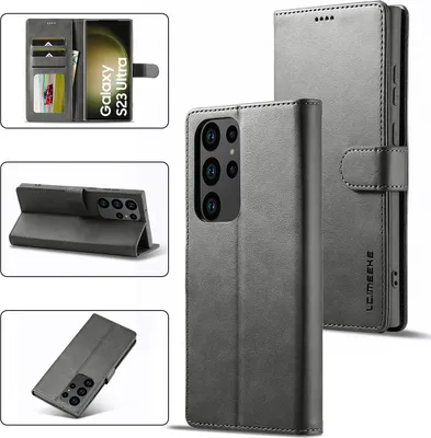 Produktbild von Samsung Galaxy S23 Ultra Hülle, Klapphüllen Brieftasche Leder Magnetverschluss Ständer Schutzhülle für Galaxy S23 Ultra Grau