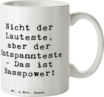 Produktbild von Mr. & Mrs. Panda Bedruckte Tasse Spruch Bassgitarre Entspannt - Weiß - Geschenk, Instrument, Kaffeebecher, Musiker, Lautstärke, Musik, Teetasse, mit, haferl, Bassist