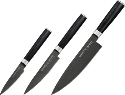 Produktbild von Samura MO-V Stonewash 3-teiliges Kchenmesserset in Geschenkbox: Gemsemesser, Allzweckmesser und Kochmesser aus hochwertigem japanischem Stahl fr kulinarische Spitzenleistungen