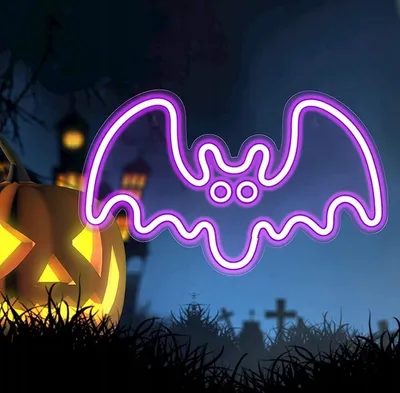 Produktbild von Forever Light FLEDERMAUS Licht Neon Neonlampen-Schild für Halloween-Wanddekorationen mit USB-Anschluss, Stimmungslicht, perfektes Dekorationselement, ideal für Innenräum