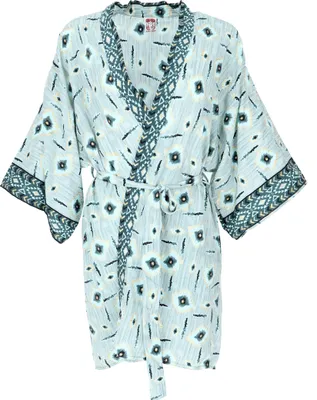 Produktbild von Kimonokleid, Seidig Glänzender Boho Kimono, Knielanger Kimono - Aqua, Damen, Polyester, Kimono