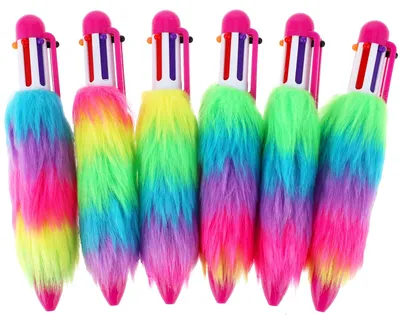 Productafbeelding van Multifunctionele 6-kleuren balpen met pompon - 6 stuks