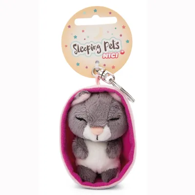 Produktbild von Nici Sleeping Pets Cat Grey Basket 8 Cm Schlüsselanhänger Rosa  Rosa One Size