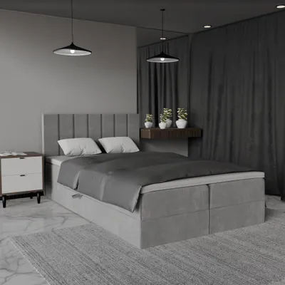Obrázek produktu pro QLA Möbel Boxspringbett Bergamo 140x200 se 2 zásuvkami, manželská postel s matrací a topperem, čalouněná postel, postel. Barva šedá
