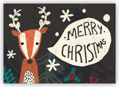 Produktbild von 4x Niedliche handgemalte Weihnachtskarte mit Hirsch im Wald: Merry Christmas