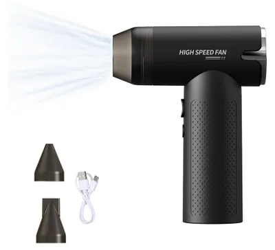 Produktbild von Handgehaltener Hochgeschwindigkeitsventilator, Turbo-Luftgeblaese, wiederaufladbarer Tischventilator, tragbarer, energiesparender, stufenloser Geschwindigkeitswechsel, kleiner Ventilator mit 3 Duesentypen fuer Reisen, Outdoor, Camping, Homeoffice