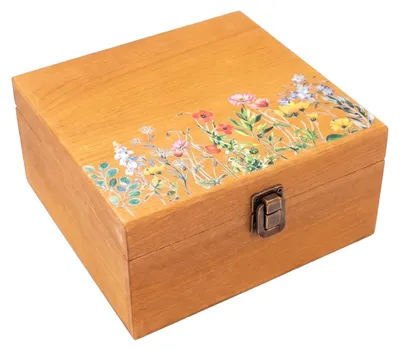 Holz-Erinnerungsbox, Wildblumen-Design, 18,2 x 18,2 x 9 cm