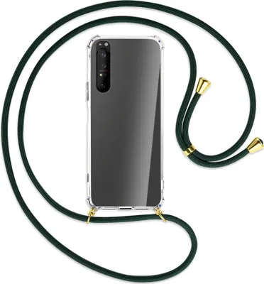 Produktbild von Handykette Backcover-Schutzhülle mit Band (Metall goldfarben) für Sony Xperia 1 II - dunkelgrün