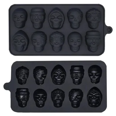 Obrázek produktu pro 2 kusy silikonové formy na pečení ve tvaru lebky, vhodné na Halloween, formy na čokoládu, barva černá