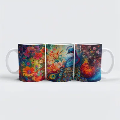 Produktbild von raxxa Premium-Tasse "Farbenfroher eleganter Pfau"