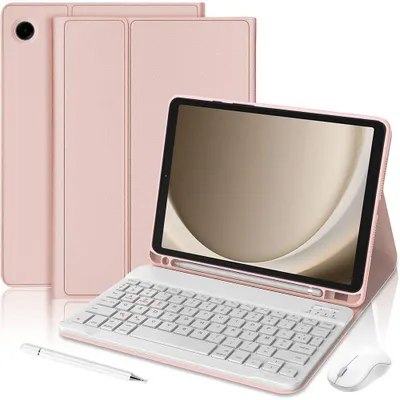 Image de Coque Clavier pour Samsung Galaxy Tab A9 Plus / A11 Plus, CuirPolyuréthaneRose avec Clavier + Souris + Stylet