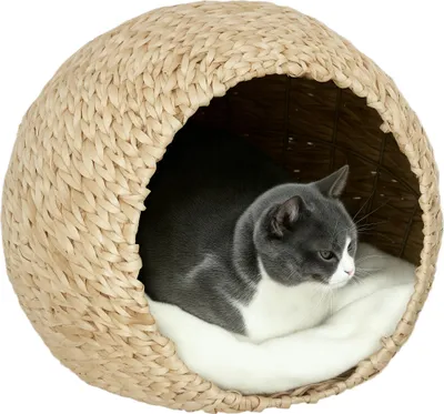 Image de PawHut Panier pour chat, maison pour chats, avec coussin moelleux, intérieur spacieux, en quenouille, 45 x 41 x 37 cm, marron
